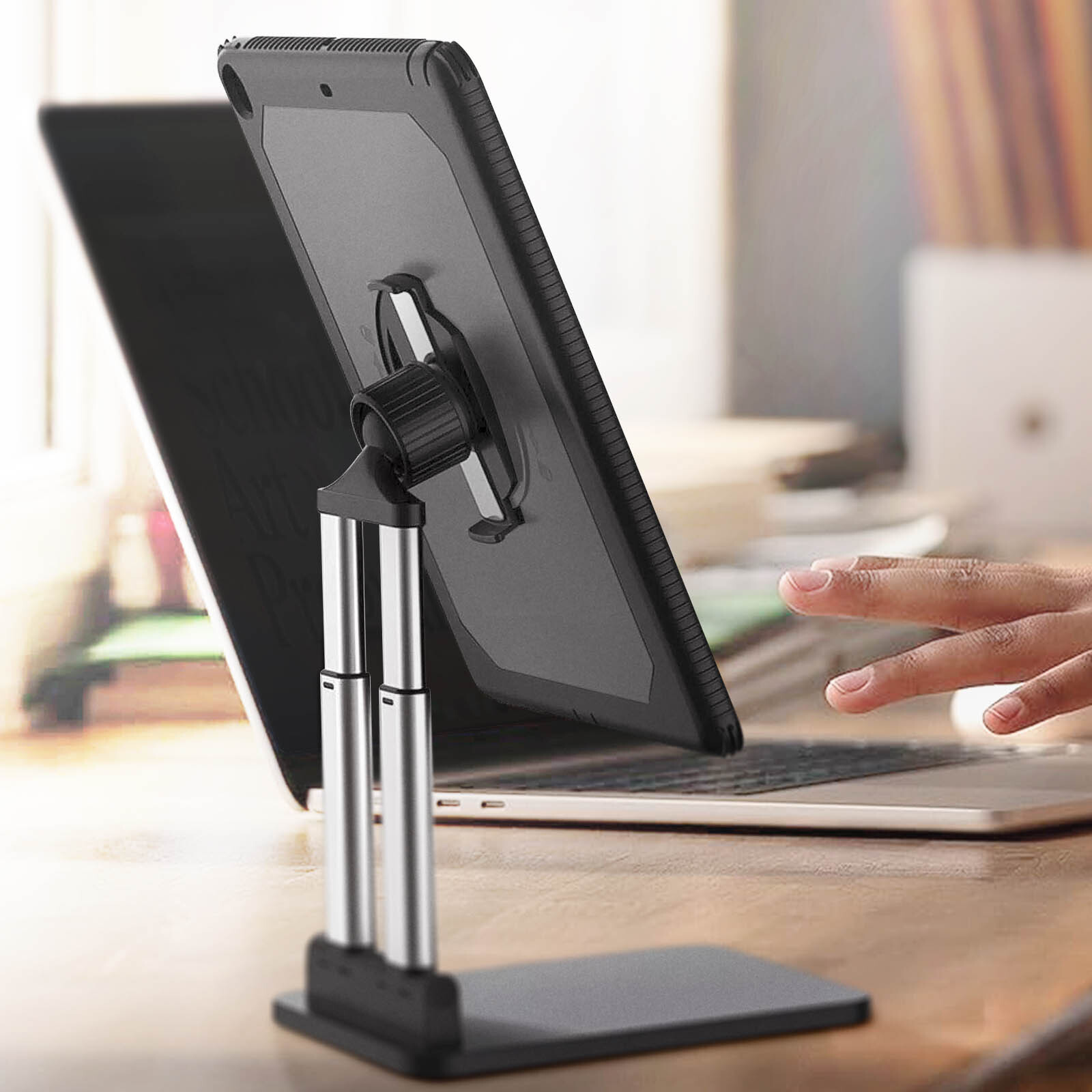 Desktop Support with iPad 2018, 2017 9.7, iPad Air Rotating Adjustable black