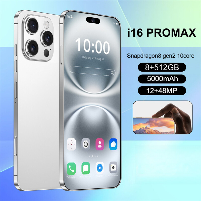 White I16 Pro Max Smartphone Global Unlocked Android 6.8″ 8+512GB Dual SIM