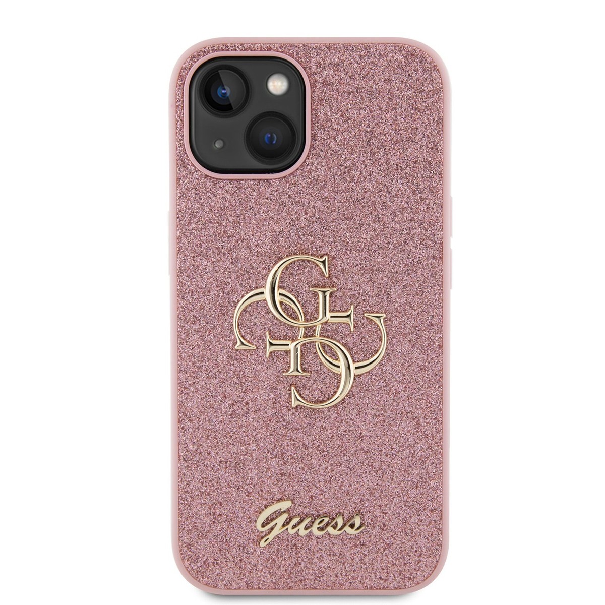 Guess Case for iPhone 13 Glitter with Metal Logo, Pink