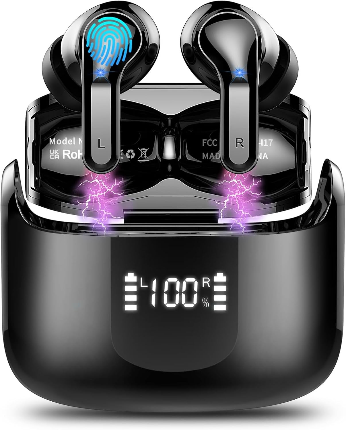 Wireless Earbud, Bluetooth Headphones 5.3 NEW 40H Ear Buds Bass Stereo Black