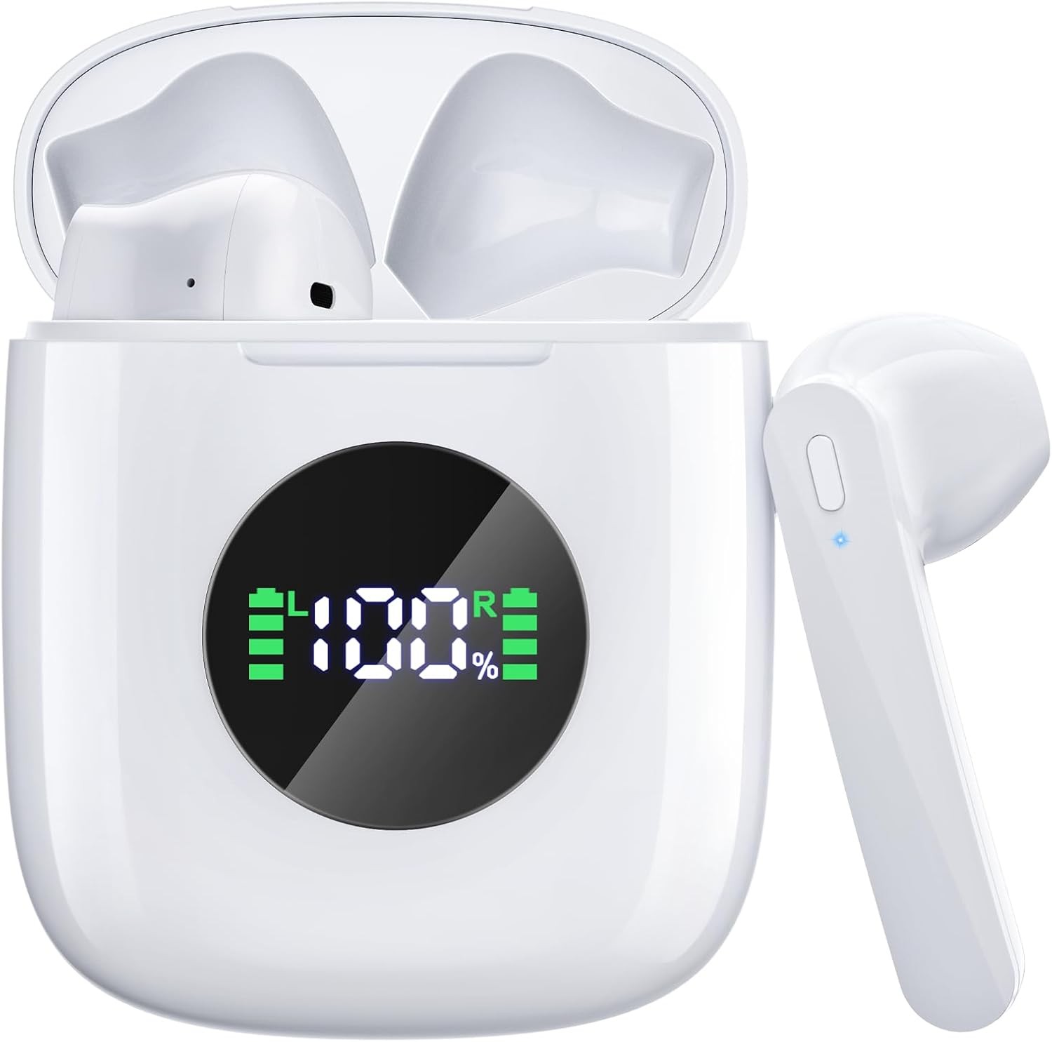 Ear Buds Bluetooth Headphones 50H Playtime Wireless Earbuds with White