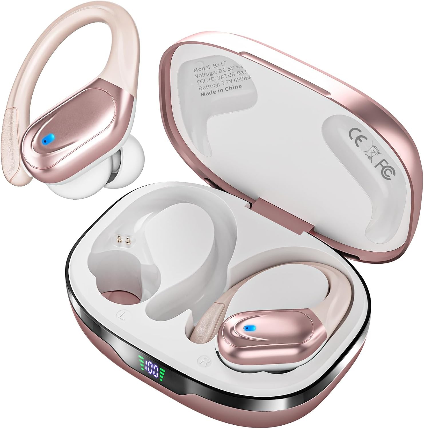 Wireless Earbuds Bluetooth Headphones 80hrs Playback Ear Buds Power Rose Gold