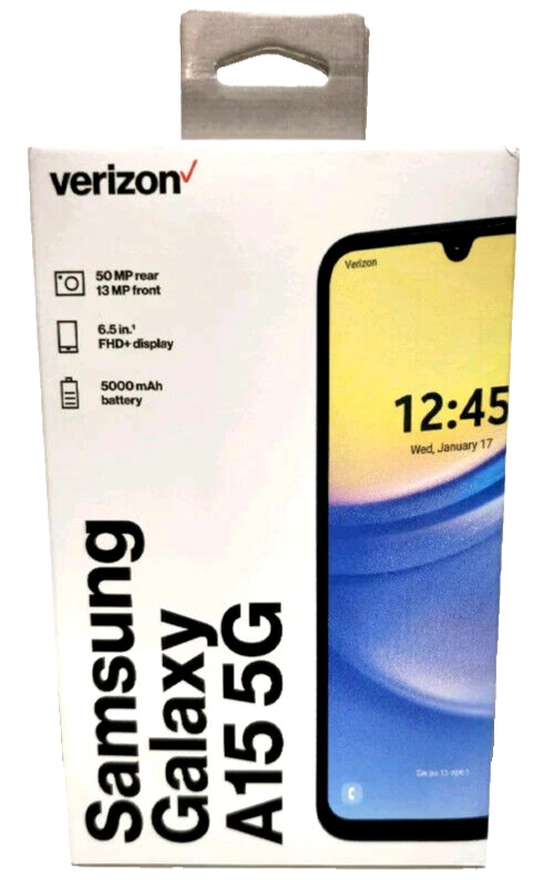 New Sealed Samsung Galaxy A15 5G 64GB Smartphone  50MP (Blue Black) For Verizon