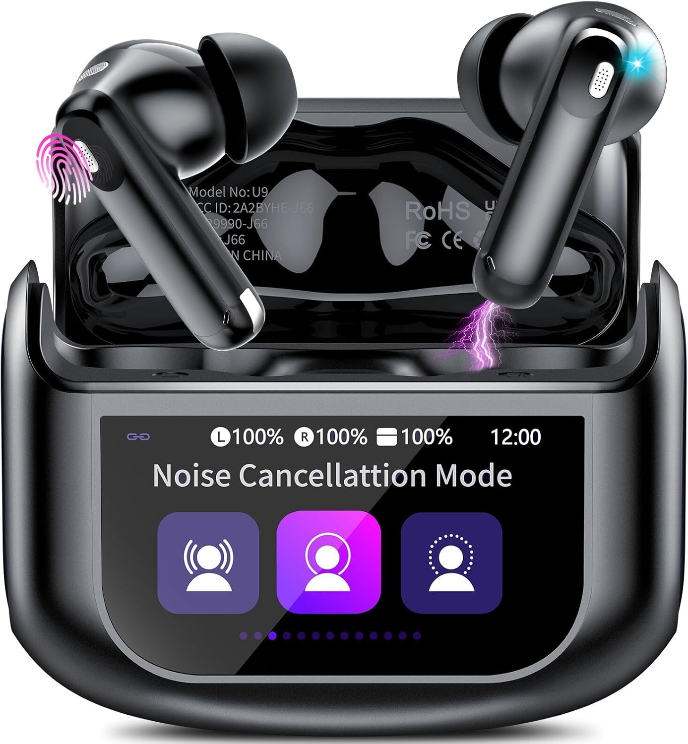 Wireless Earbuds, Bluetooth 5.4 Ear Buds with Multifunctional Dark Black