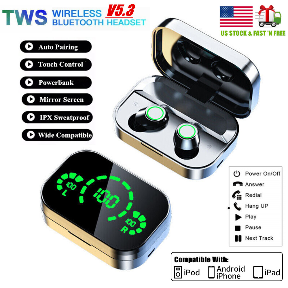 TWS Wireless Earbuds Bluetooth 5.3 Waterproof Headset Headphones With Power Bank