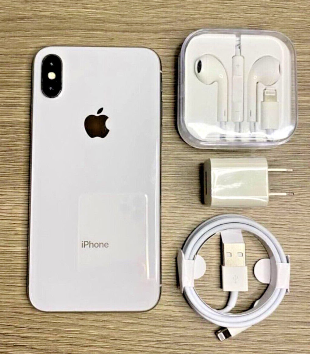 Apple iPhone X – 64GB – Silver (Unlocked) A1865 (CDMA + GSM) – Good