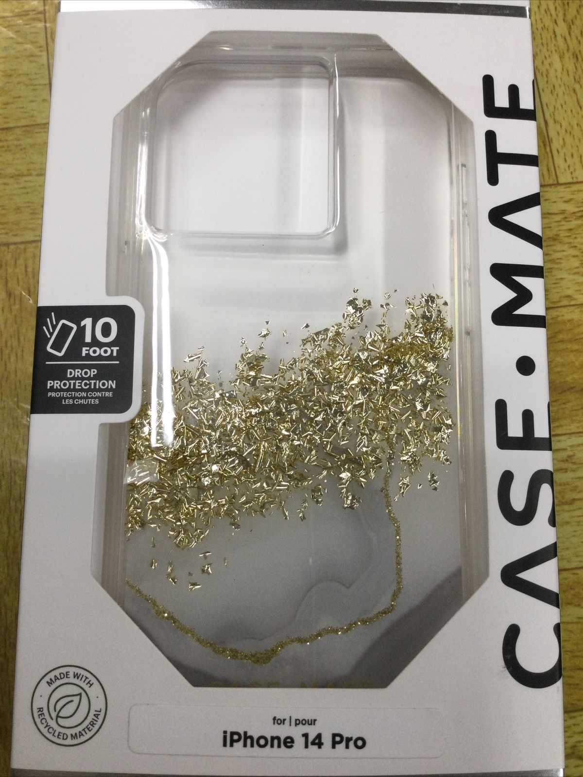 Iphone 14 Pro Case Mate Case Clear On Top, Gold Glittery Design, Apple Phone