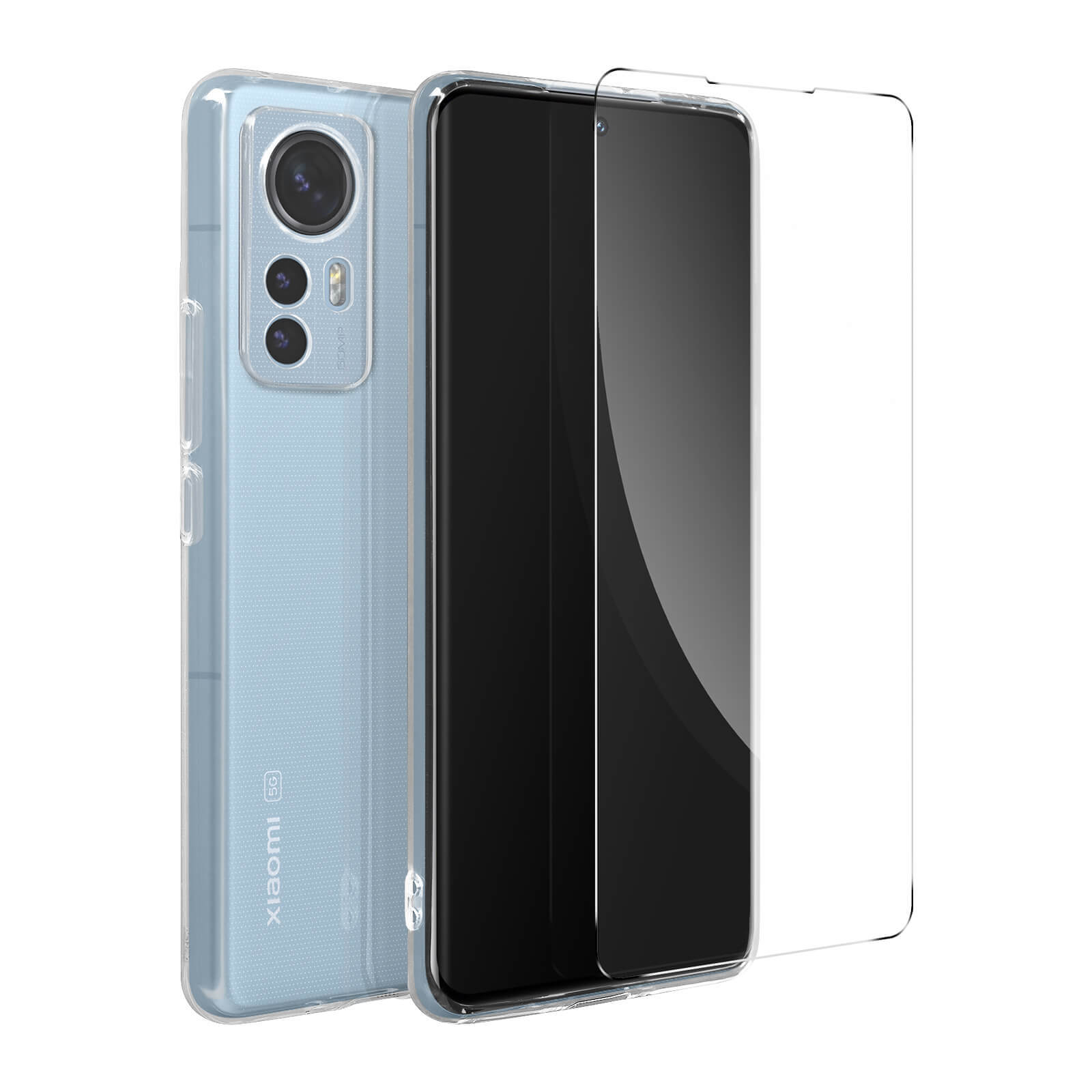 Case for Xiaomi 12 Pro Silicone and screen protector Tempered Glass 9H clear