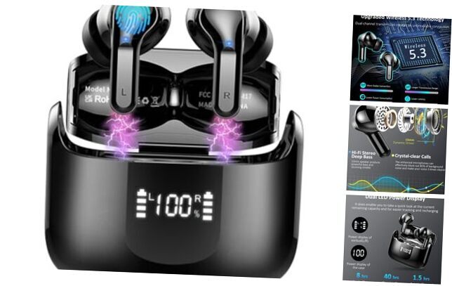 Wireless Earbud, Bluetooth Headphones 5.3 NEW 40H Ear Buds Bass Stereo Black