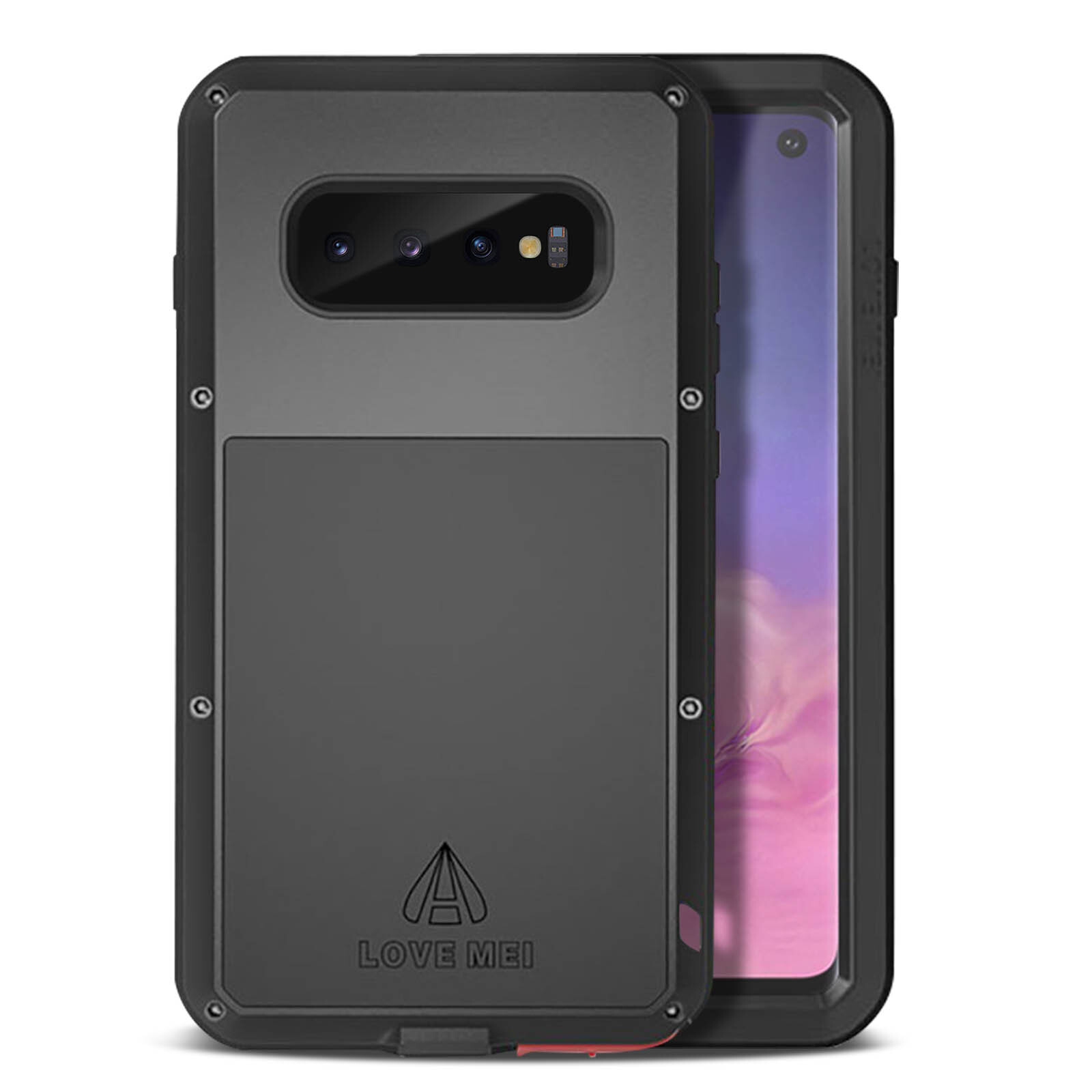 Love Mei Waterproof Case Galaxy S10 plus rain-free Tempered Glass Powerful Black