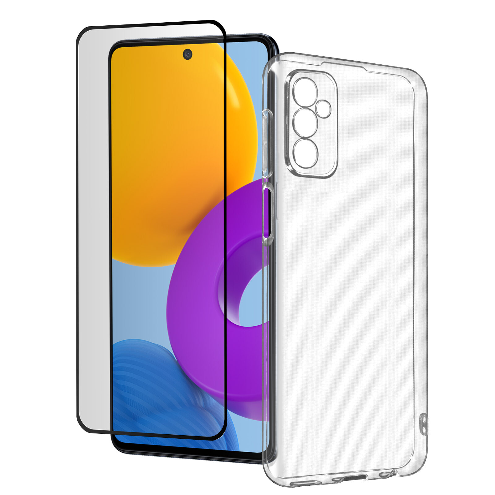 Case for Samsung Galaxy M52 5G Silicone Soft and Tempered Glass black