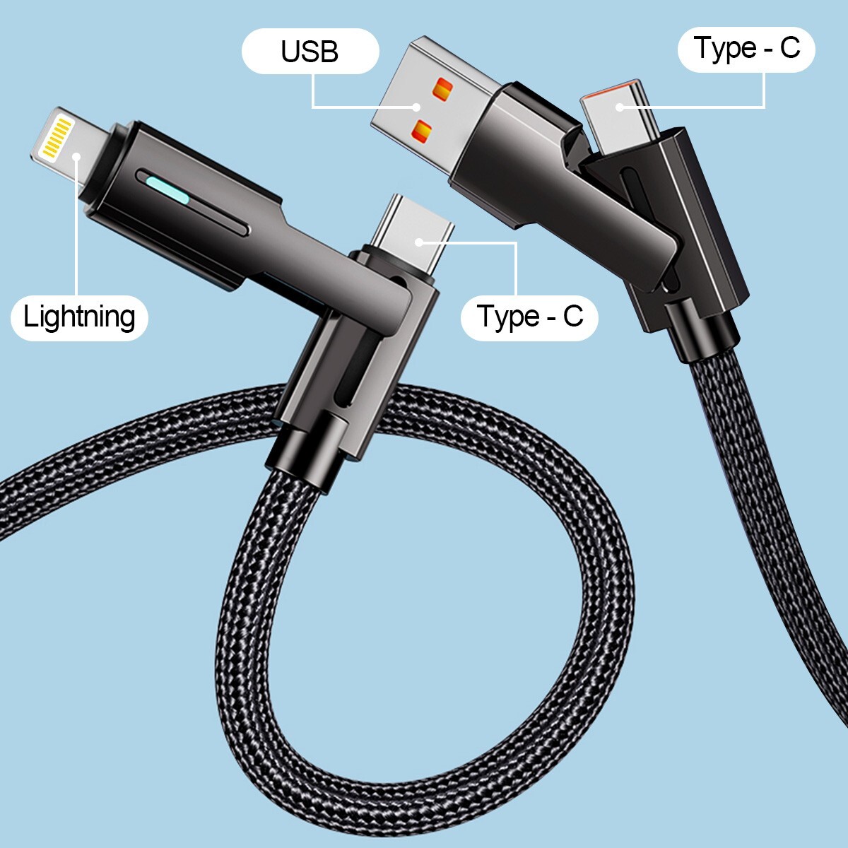 4in1 60W USB PD Cable Charger Cord for iPhone 16 15 14 13 12 Samsung S24 S23 S22