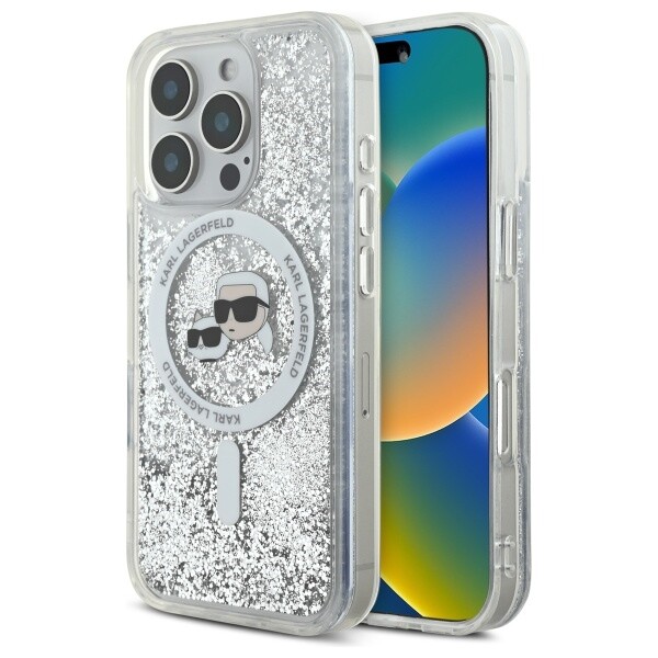 Phone Case iPhone 16 Pro Max Karl Lagerfeld Glitter Silver MagSafe Logo