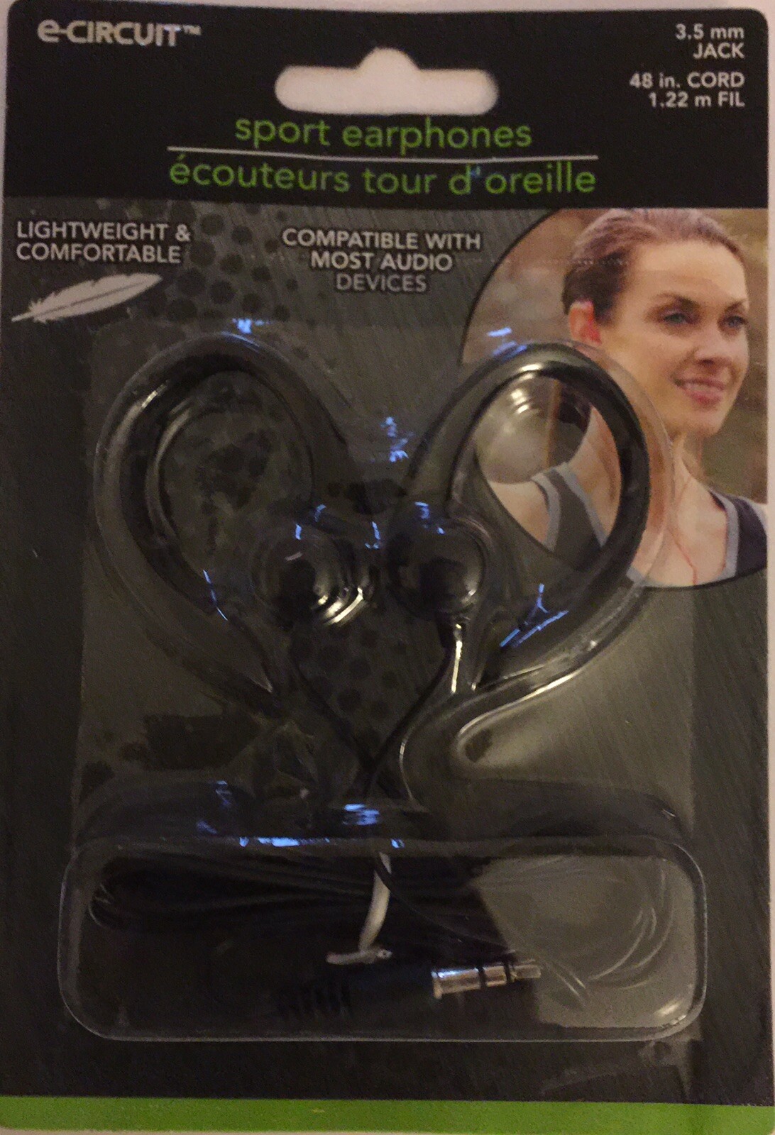 Sport Earphones Ear Buds Black Comfortable 3.5mm Jack 4-ft Cord For Smartphones