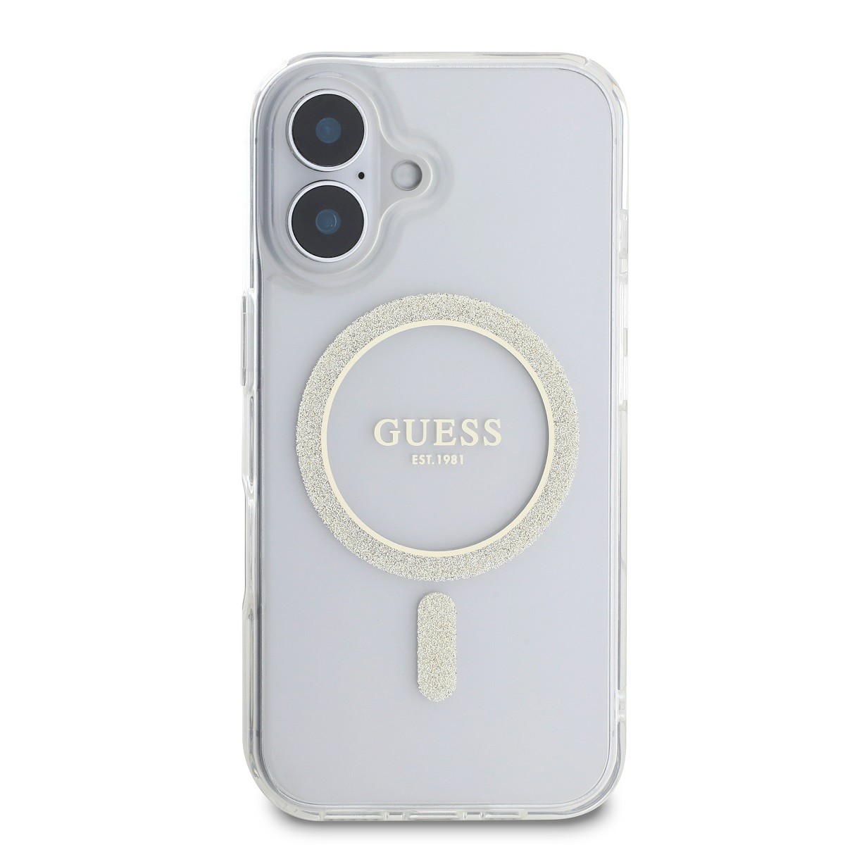 Guess Case for iPhone 16 Plus  with Glitter Circle, Transparent