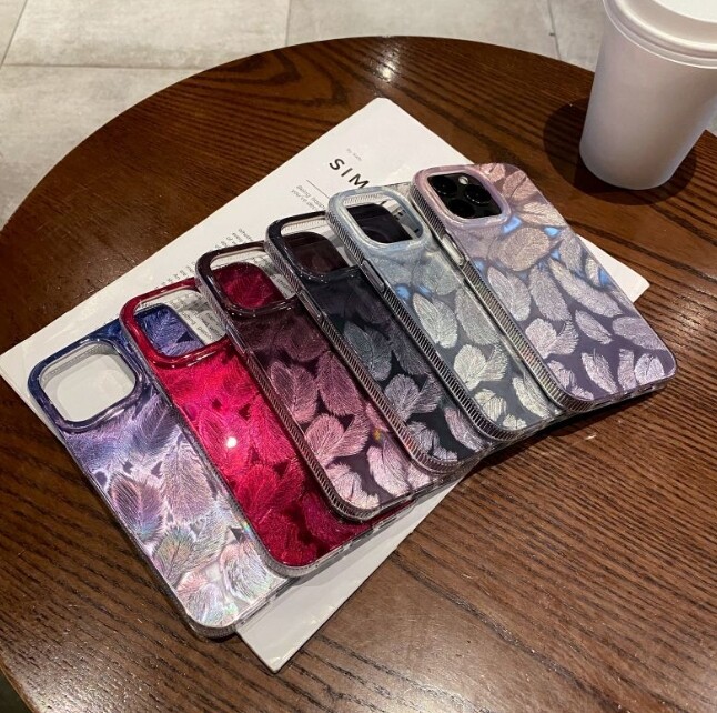 For Apple iphone 16 15 14 13 12 11 Pro TPU gold and silver feather phone case