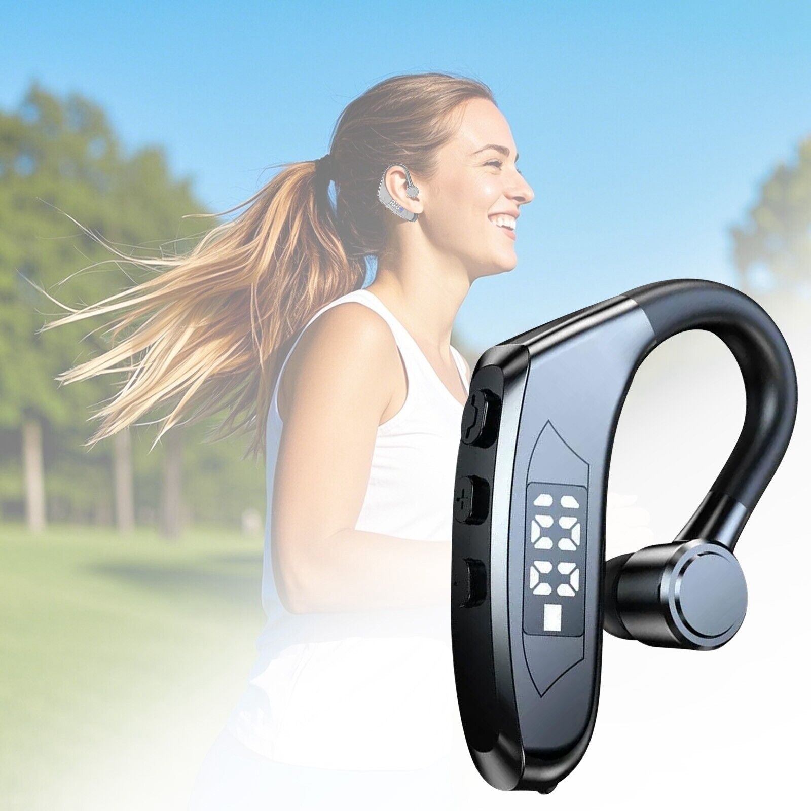 Wireless Earbuds with Display Bluetooth Headphones Ear Hook for All Phone