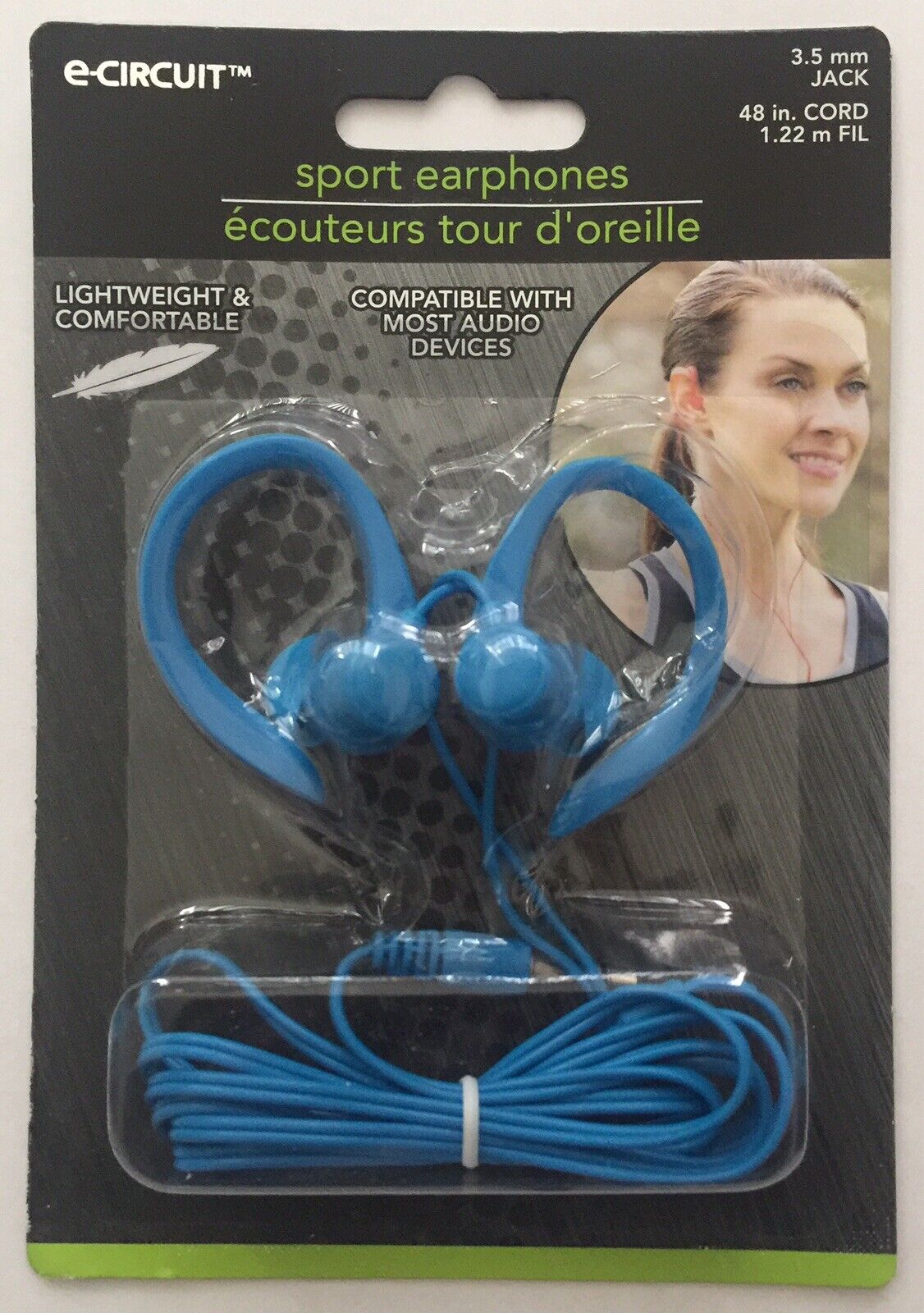 Sport Earphones Ear Buds Blue Comfortable 3.5mm Jack 4-ft Cord For Smartphones
