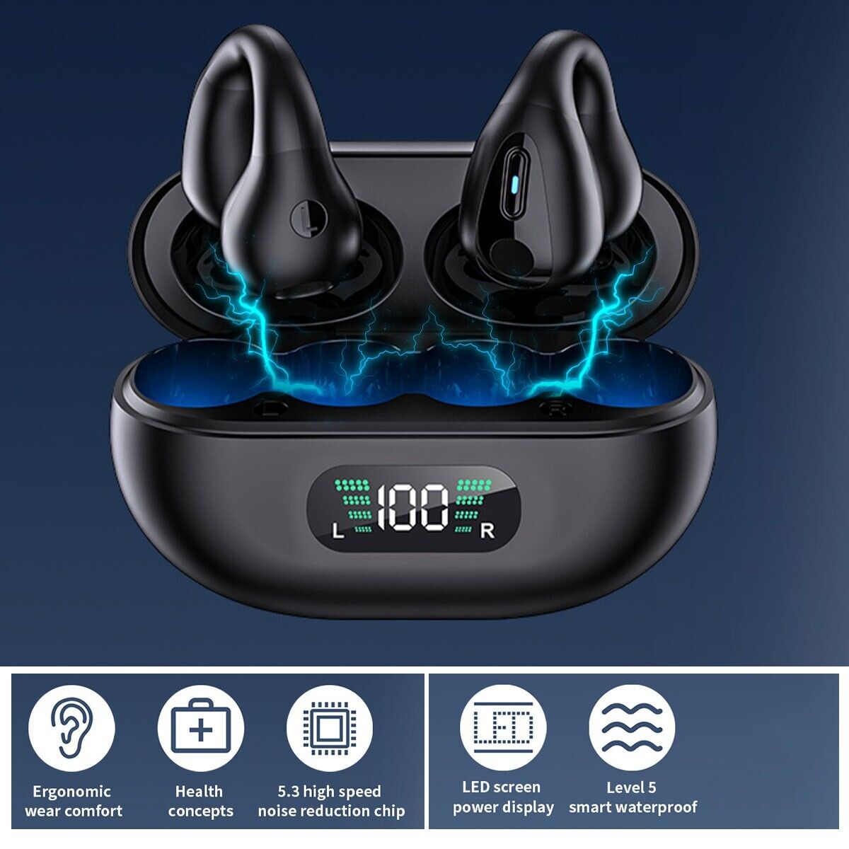 Wireless Earbuds Bluetooth Earphones Ear Clip Headset for iPhone Samsung Android
