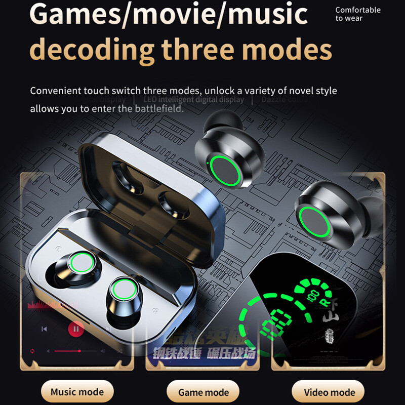 TWS Wireless Earbuds Bluetooth 5.3 Waterproof Headset Headphones With Power Bank