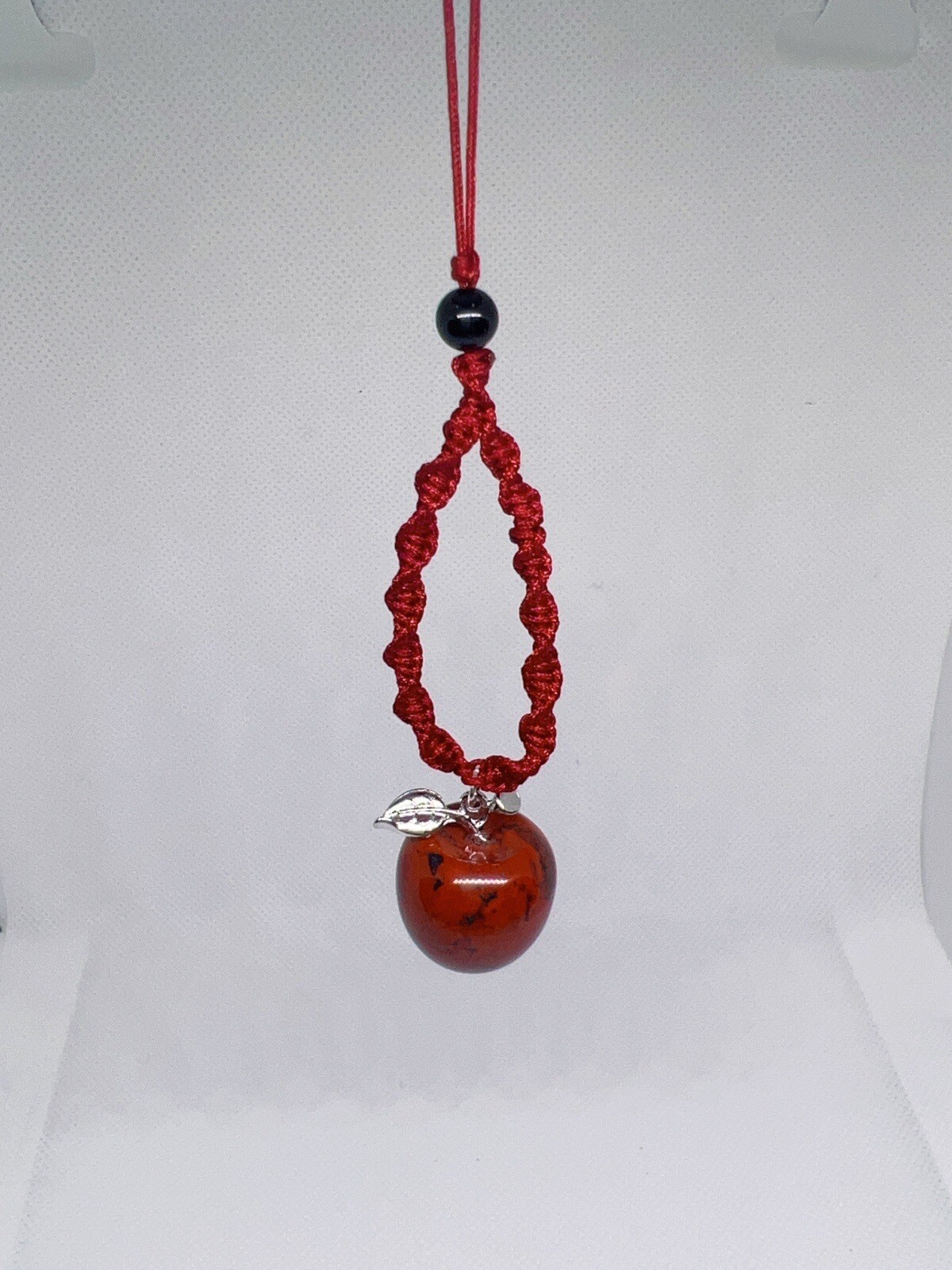 Apple Phone Charm, Red Jasper Stone Apple Phone Charm With Finger Ring Strap