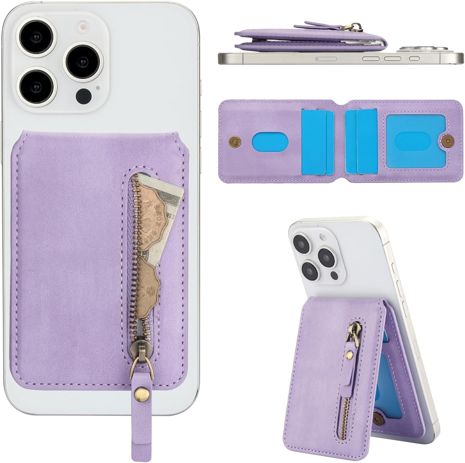 HAII for MagSafe Card Wallet Bag compatible with Zipper, Purple