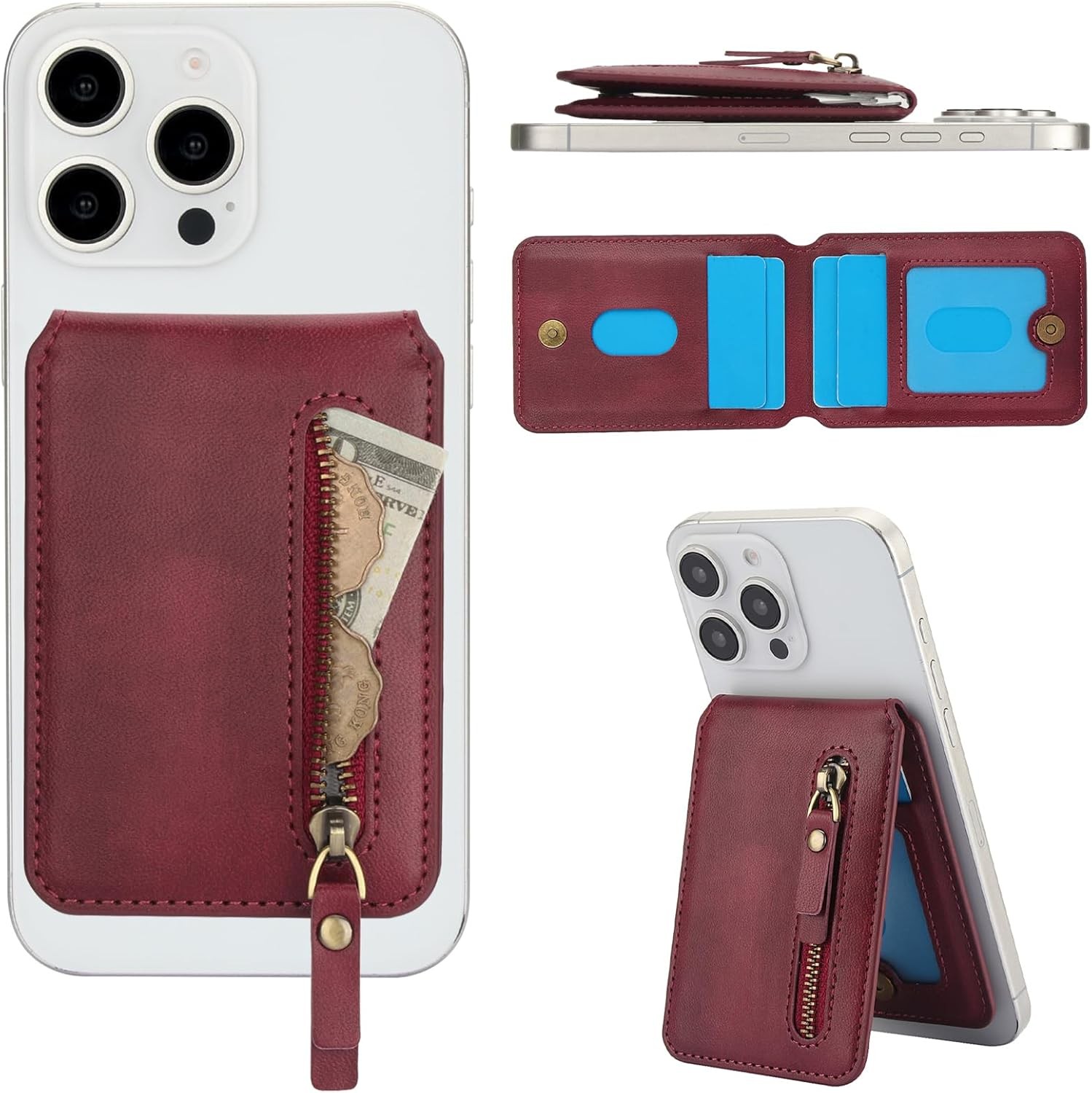 HAII for MagSafe Card Wallet Bag compatible with Zipper, Red