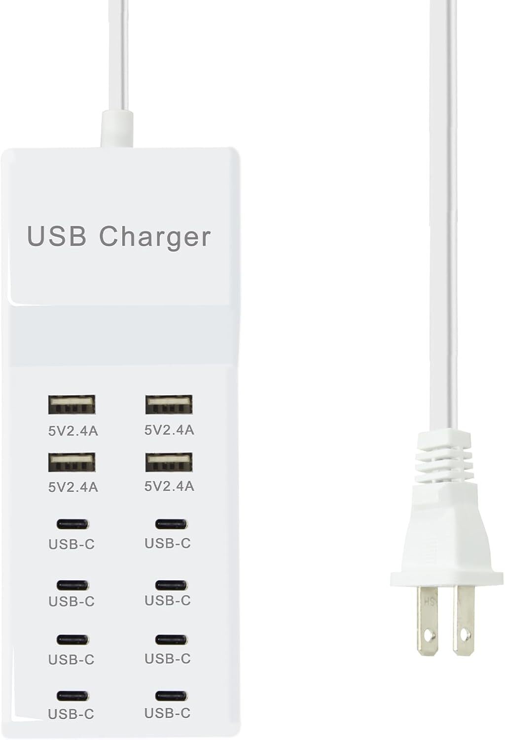 USB Charger, 12-Port Station (4 USB-A Ports Multiple  Compatible iPhone pro max