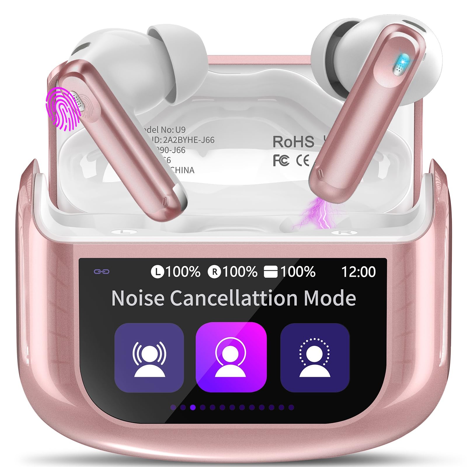 Wireless Earbuds, Bluetooth 5.4 Ear Buds with Multifunctional Touch Screen, Rose