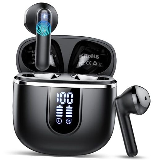 Wireless Earbuds, 2025 Bluetooth 5.4 Headphones in Ear Buds, 40H HiFi Black