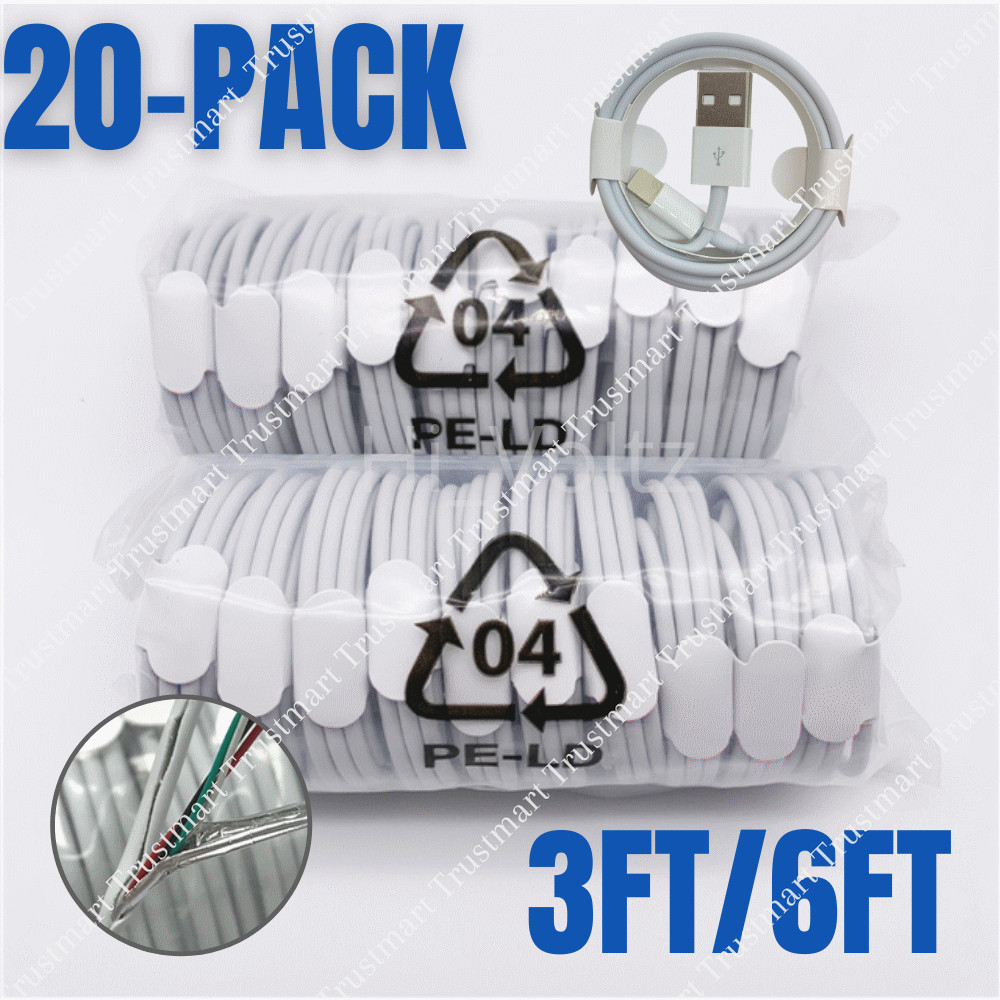 Lot of 20 USB Charger Cable 3/6Ft For iPhone 12 11 XR 8 7 6 Charging Data Cord