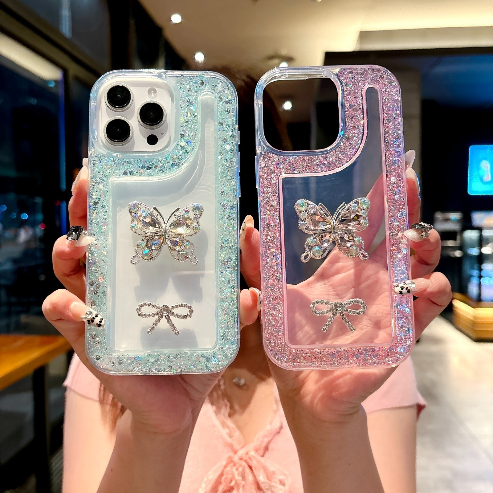 For iPhone 8 Plus  3D Luxury Gift Glitter Bling Pearl Butterfly Bow Diamond Case