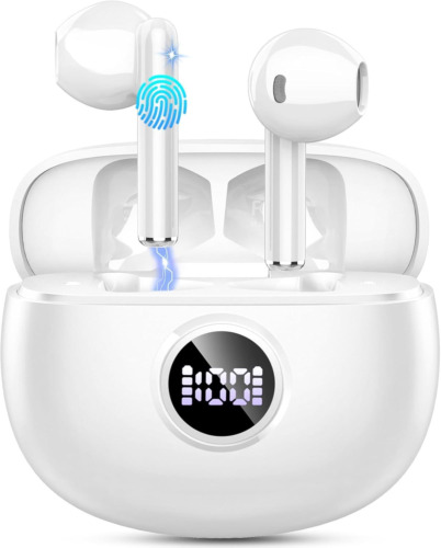 Wireless Earbuds, 2024 Bluetooth 5.3 Headphones HiFi Stereo Ear buds White