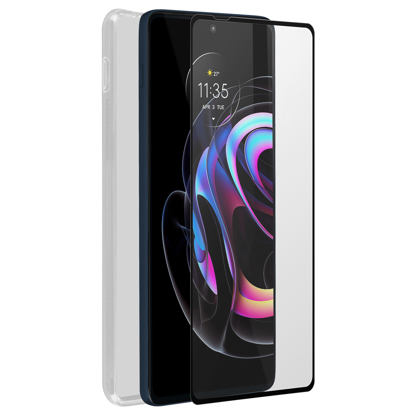 Case for Motorola Edge 20 Pro Silicone Soft and Tempered Glass black