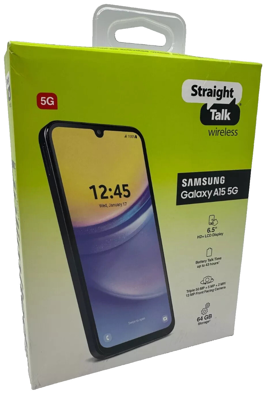 New Sealed Samsung Galaxy A15 64GB 8GB 5G Smartphone 50MP Black (Straight Talk)