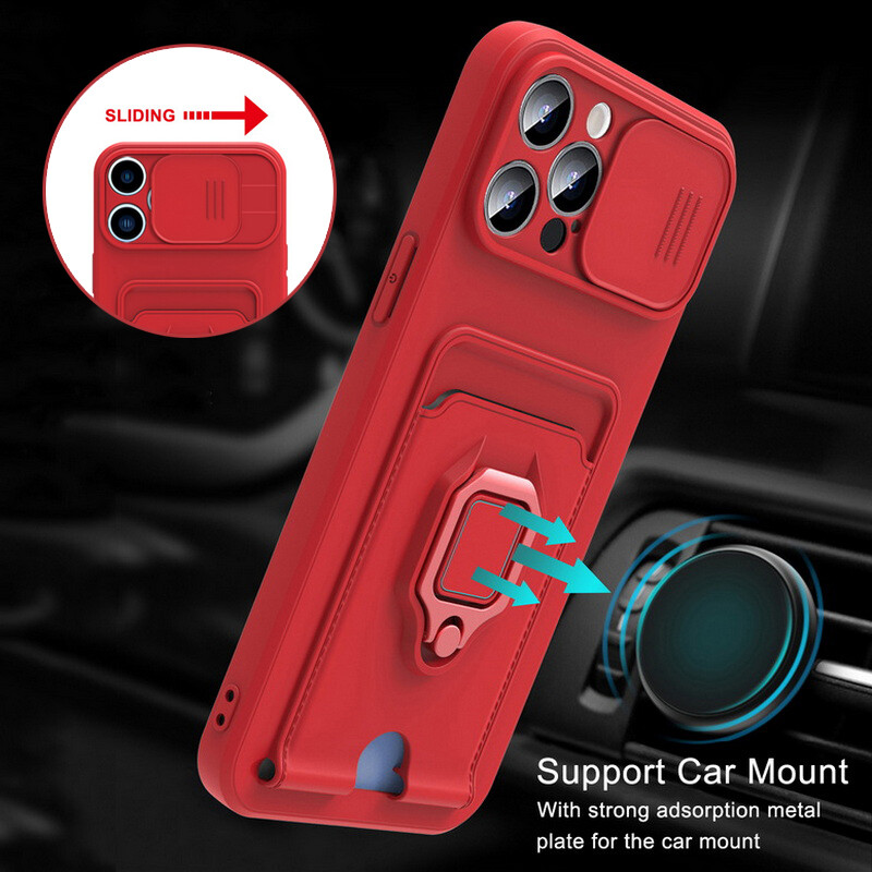 Case For iPhone 15 14 13 12 Pro Max XR 8 7 Magnetic Ring Stand Card Holder Cover