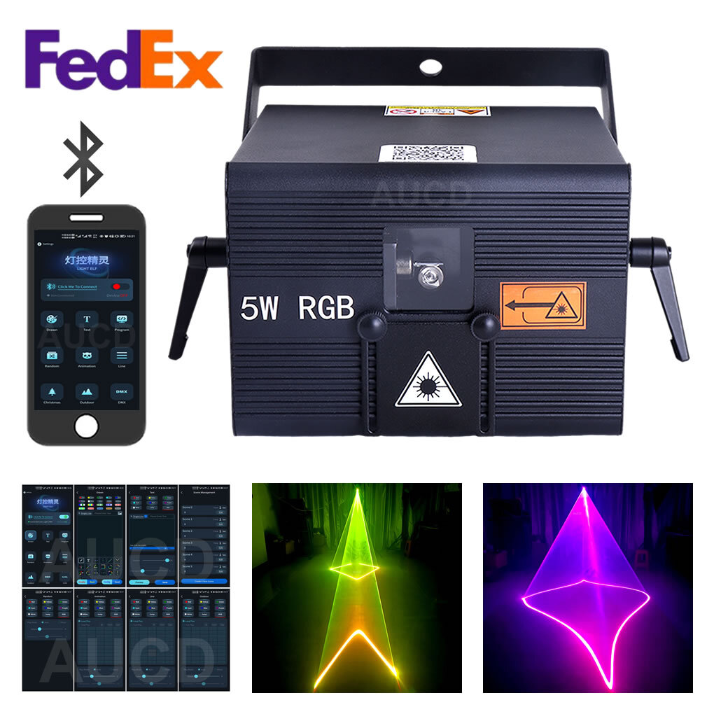 iOS Android Phone App 5W RGB iLDA DMX Animation DJ Stage Projector Laser Lights