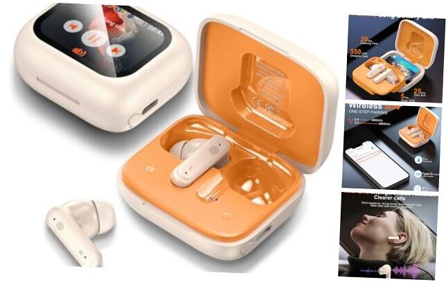 Ear Buds Wireless Earbuds Bluetooth 5.4 Headphones, Touch Screen Off-White