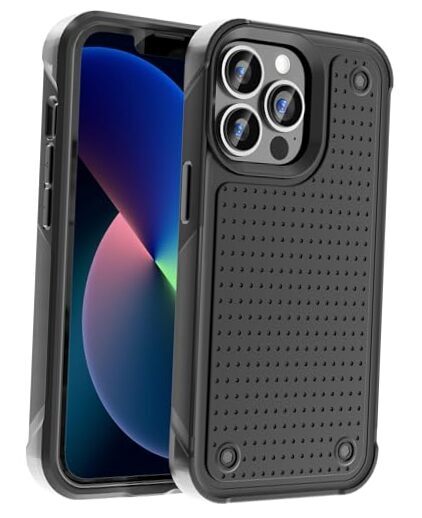 for iPhone 13 Pro Max Case Heavy Duty, Hard PC Soft TPU Bumper Case Blue-Black