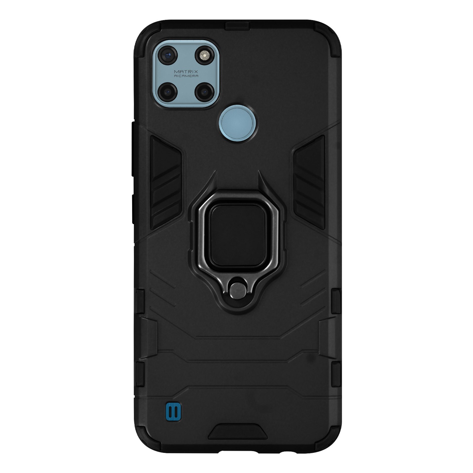 Realme C21Y / C25Y Hybrid Shockproof Case with Metallic Ring Stand Black