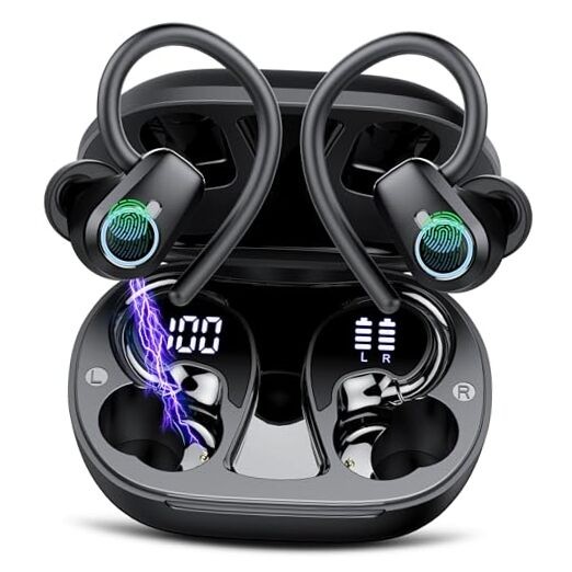 Wireless Earbuds, Bluetooth 5.3 Headphones Sport, In Ear buds Jet Black