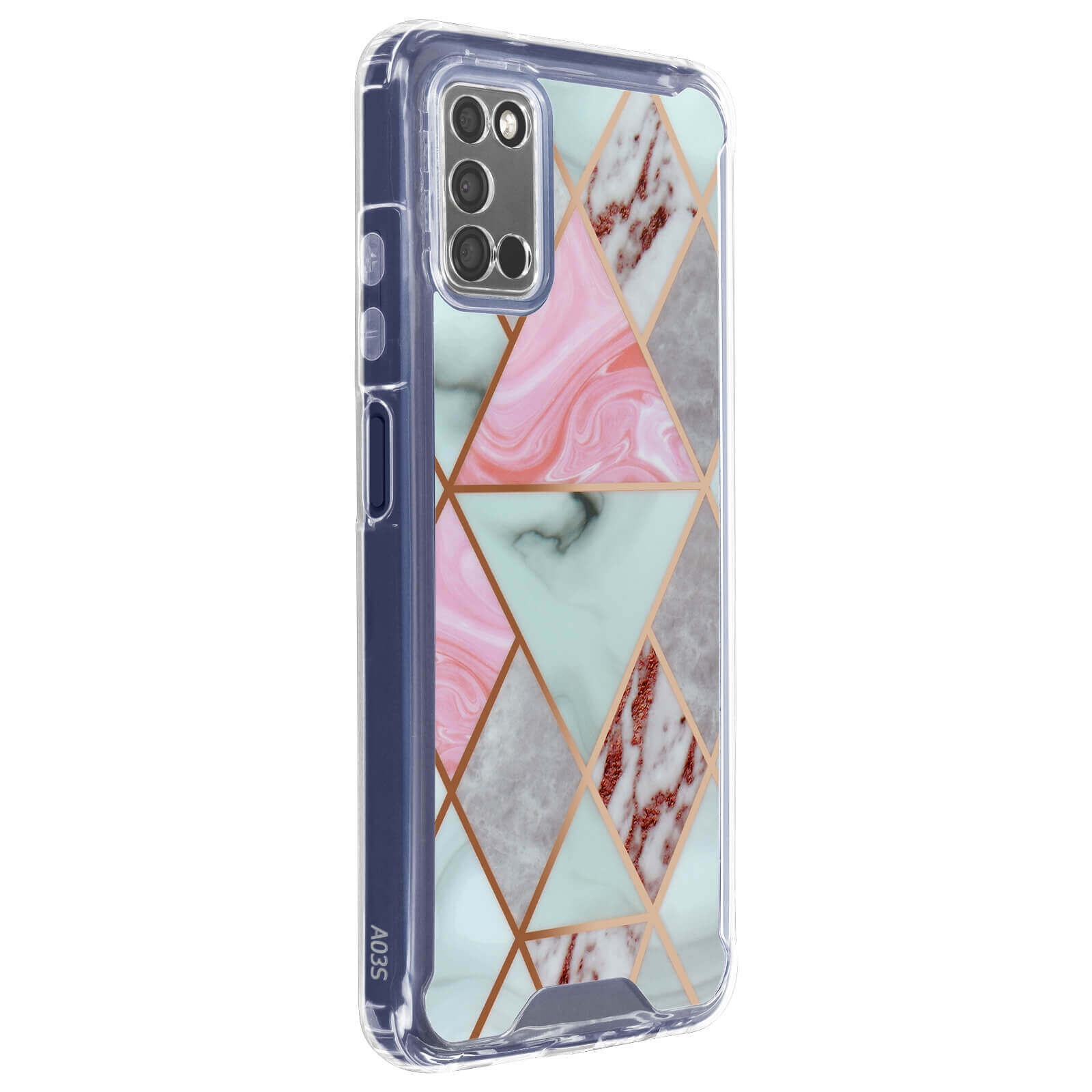 Marble Case Galaxy A03s and A02s Hybrid with Reinforced Corners pink and grey