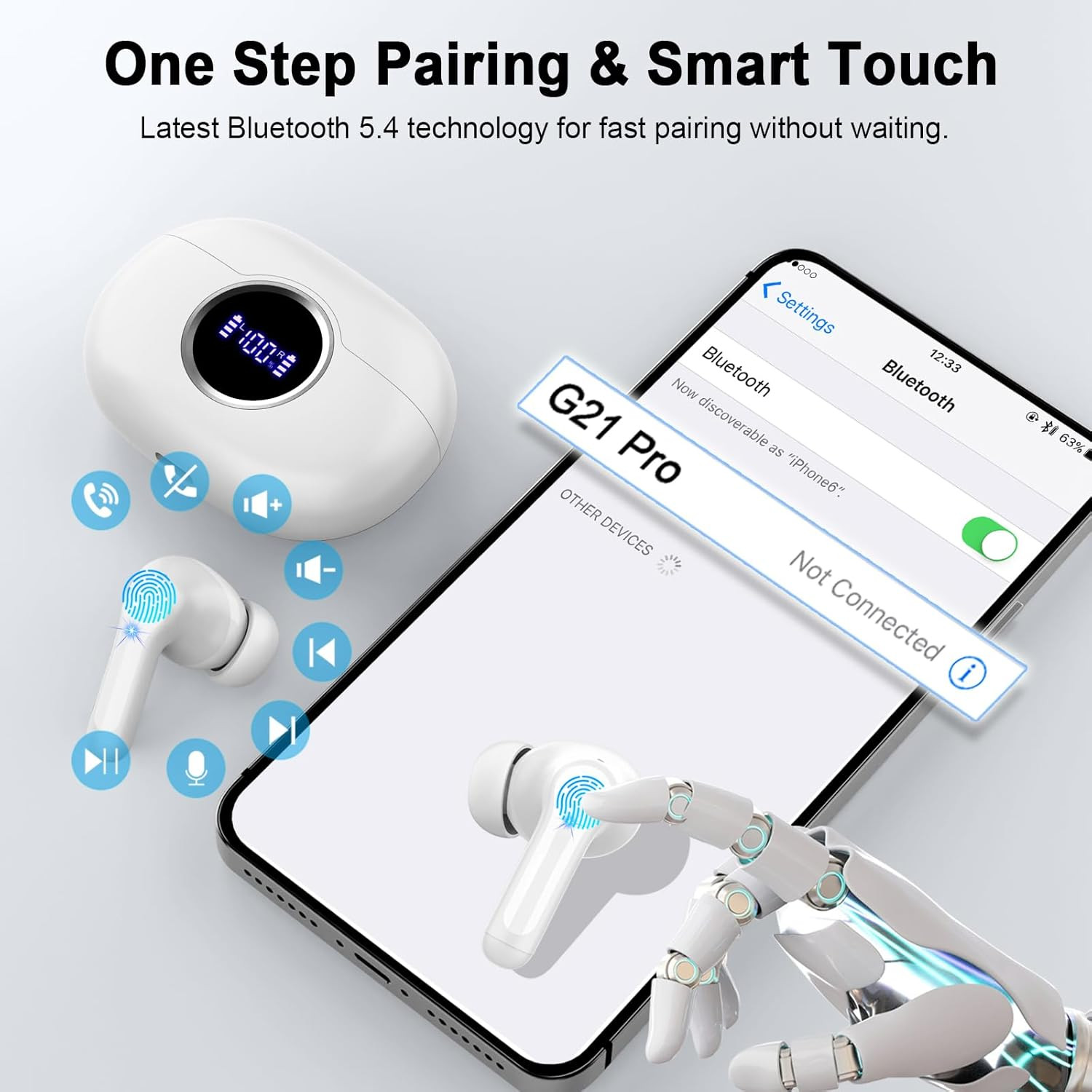 Wireless Earbuds 2025 Bluetooth 5.4 Headphone 3D Bass Hi-Fi Stereo Ear Buds 4