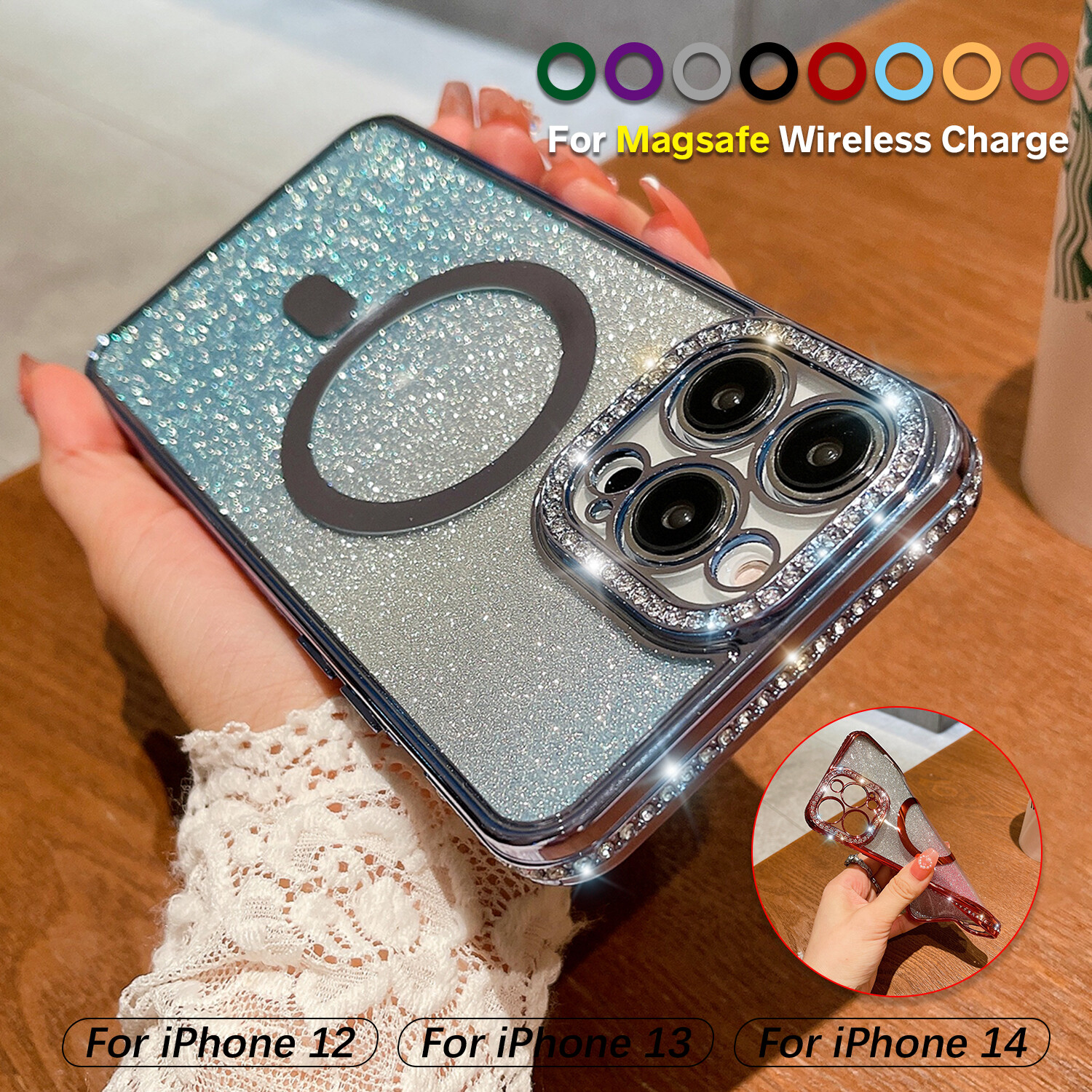 Glitter Diamond Bling Mag Safe Case For iPhone 15 14 Pro Max 15/14 Plus 13 12 11
