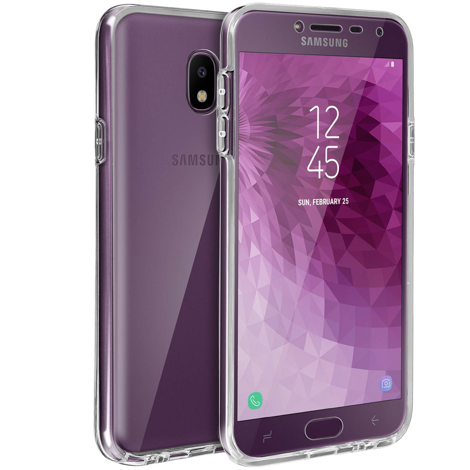 360° Case for Samsung Galaxy J4 Flexible Front & Rigid Back – Transparent