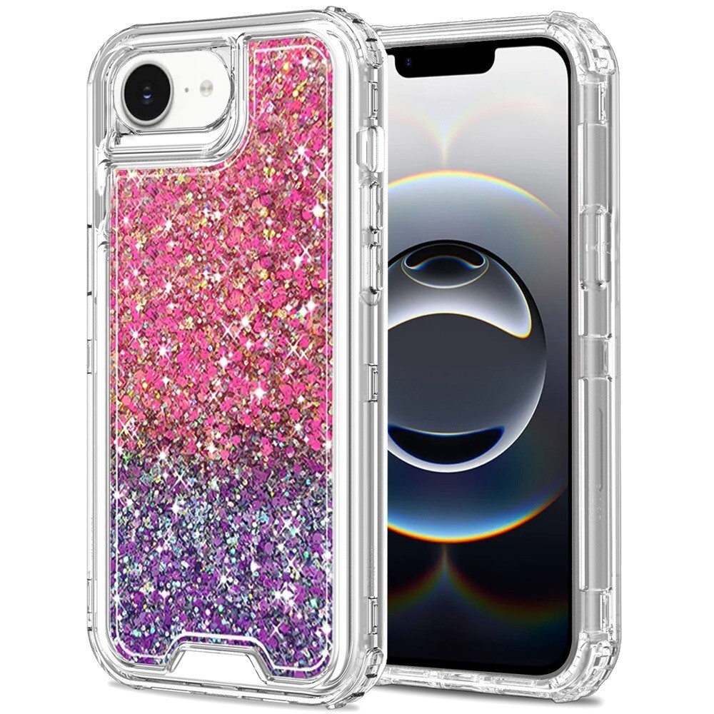 For iPhone 16e Phone Case Bling Quicksand Glitter 3in1 Transparent Hybrid Cover