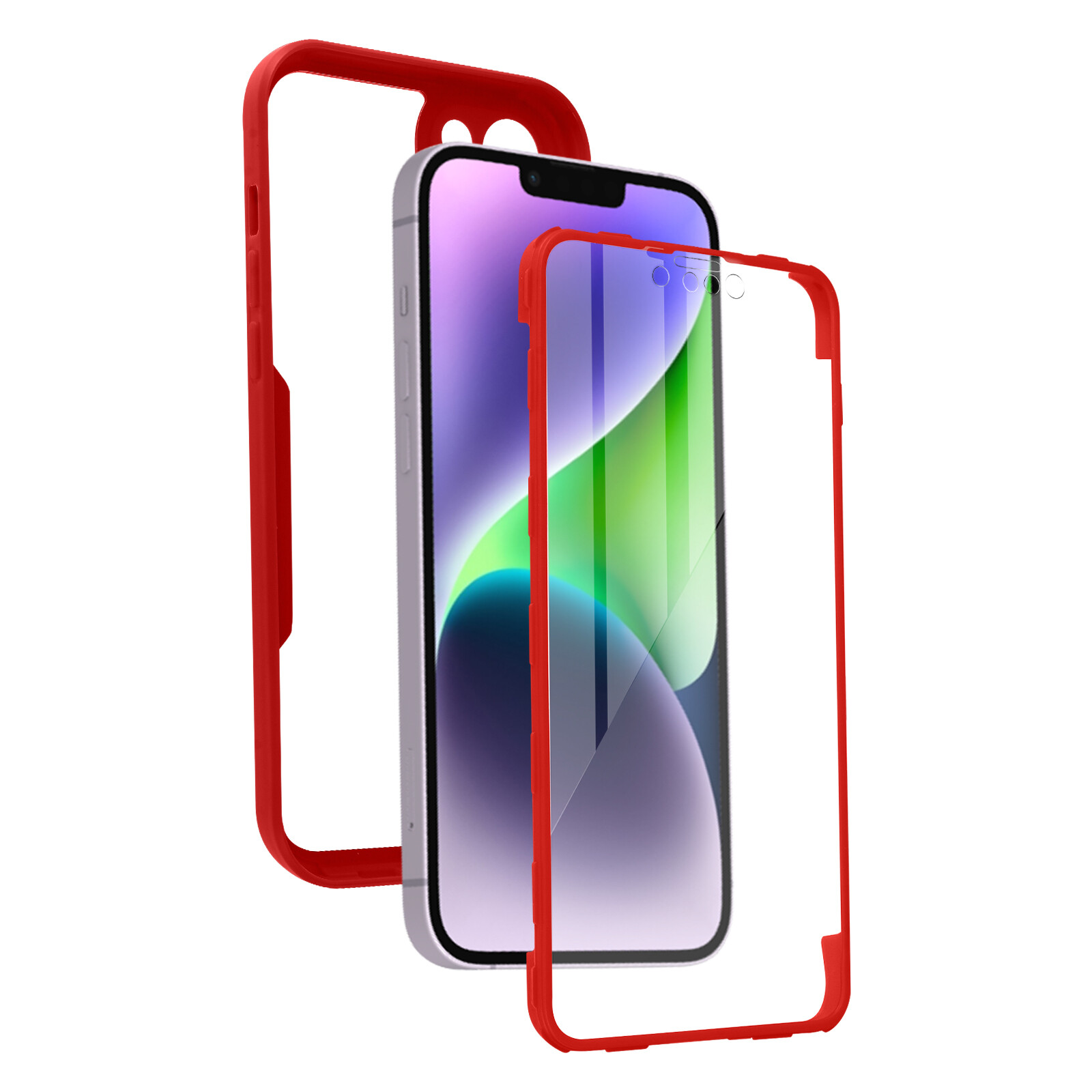 Case for iPhone 14 Plus Shockproof Back and Polymer Front Red Contour