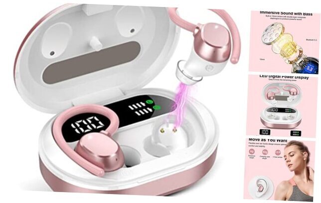 Ear buds Wireless Earbuds, HiFi Stereo Bluetooth 5.3 Running Rose Gold