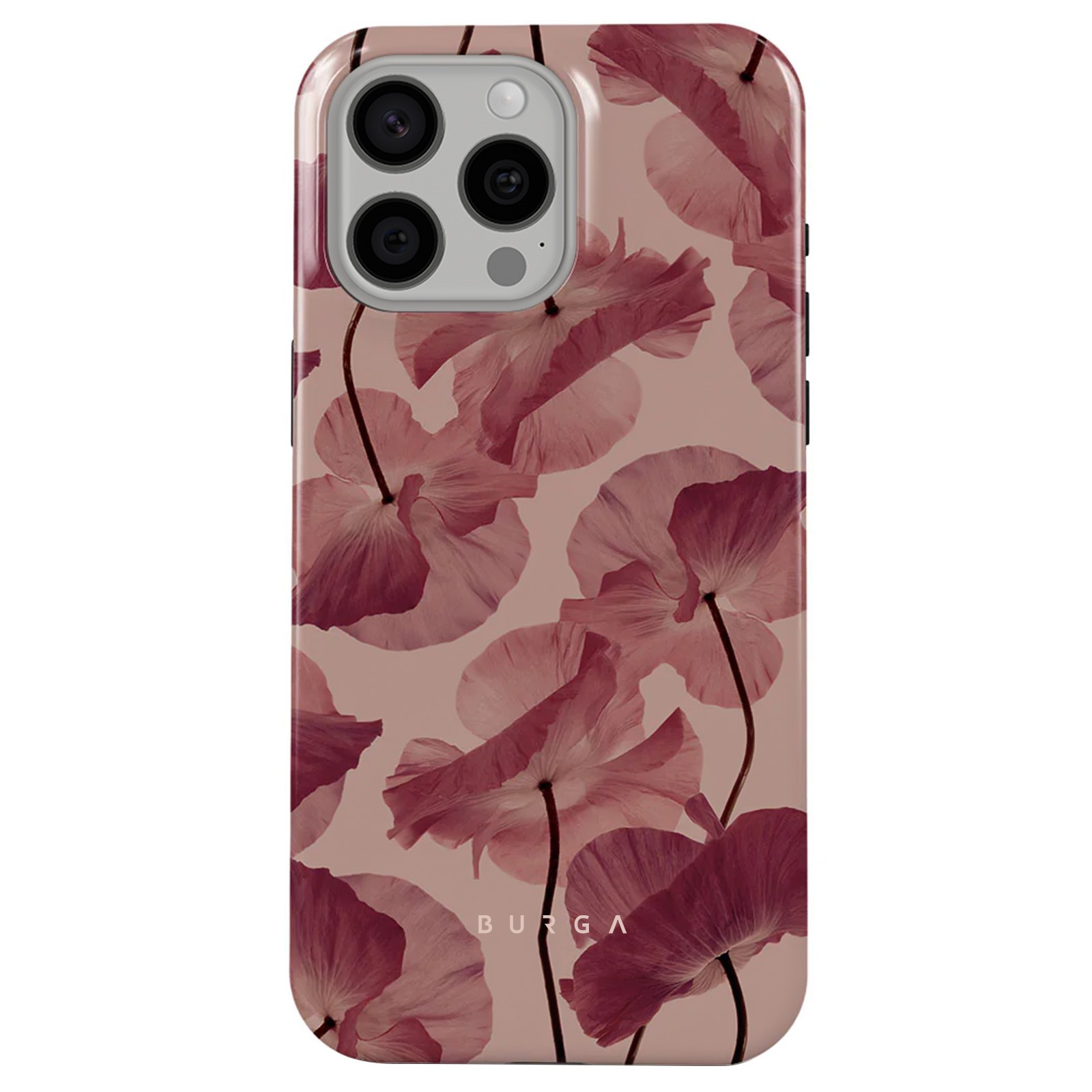 Burga Case for iPhone 15 Pro Max Elegant Tender Kiss pattern, Burgundy