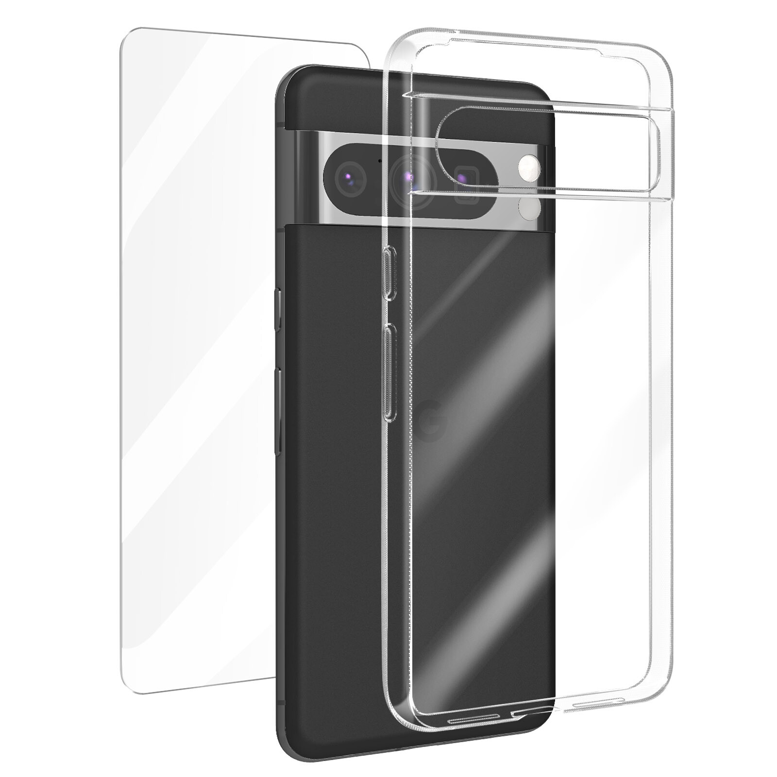 Avizar Case for Google Pixel 8 Pro Silicone Gel and 9H Beveled Edge, Transparent